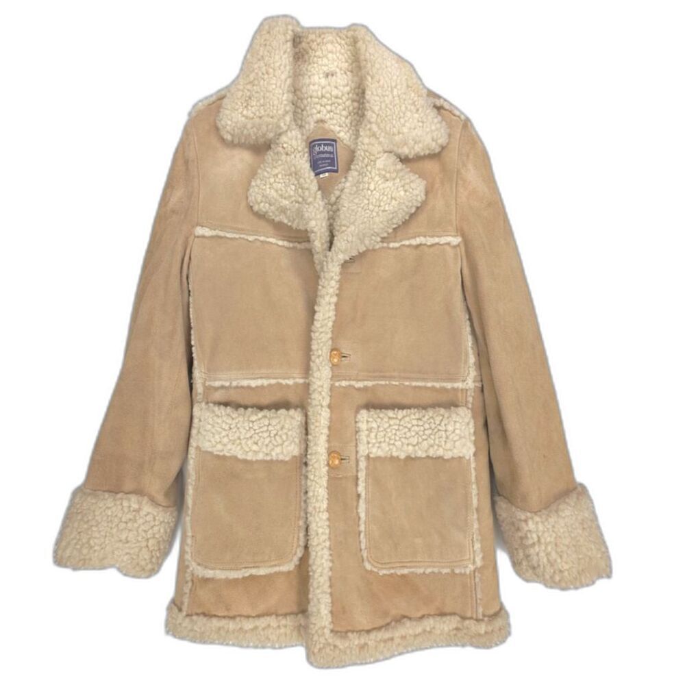 VINTAGE Suede Leather Penny Lane Coat Sherpa Fur Long 70s Afghan Western Boho